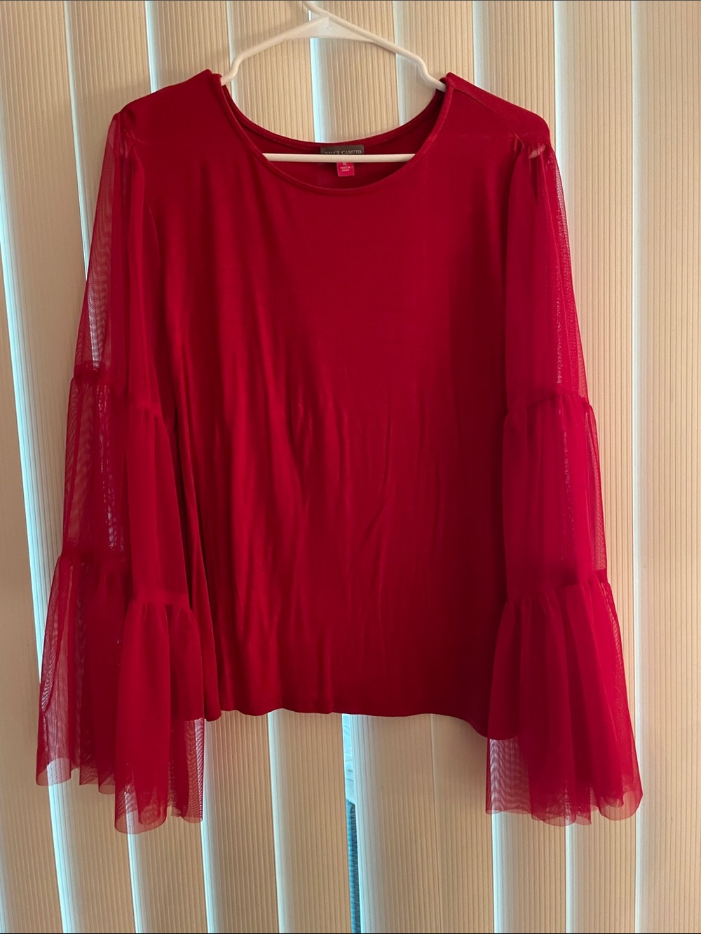 Vince Camuto Red Mesh Tiered Bell Sleeve Blouse